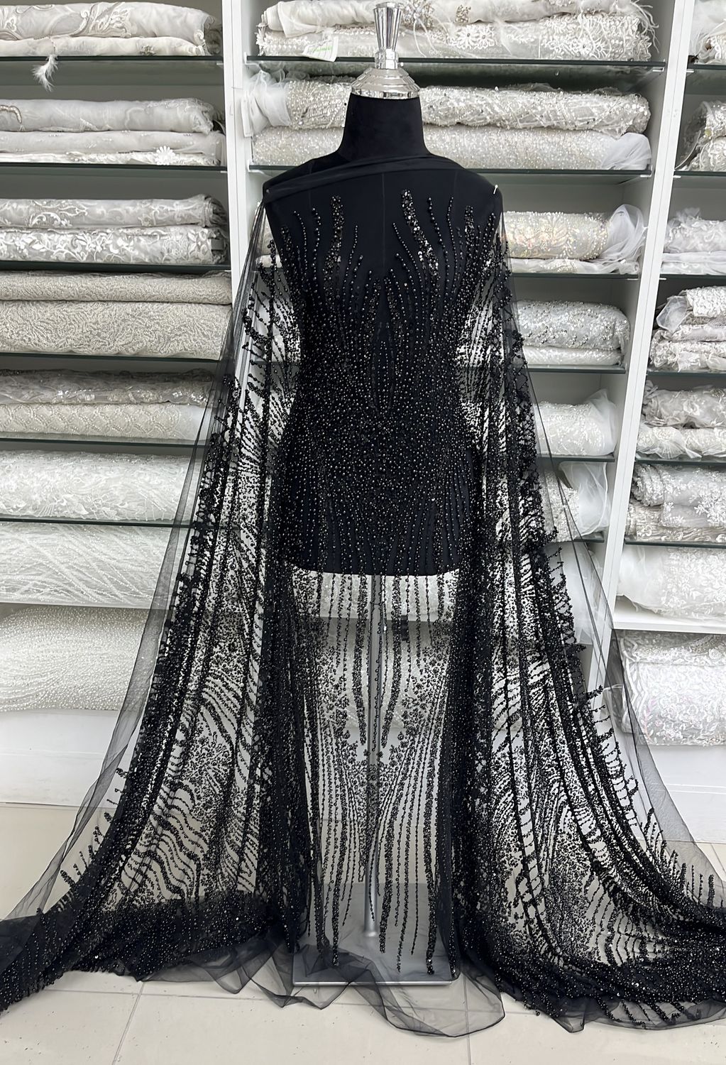 TULLE EMB PEARLS Evening Gown-per m-150-07-BLACK