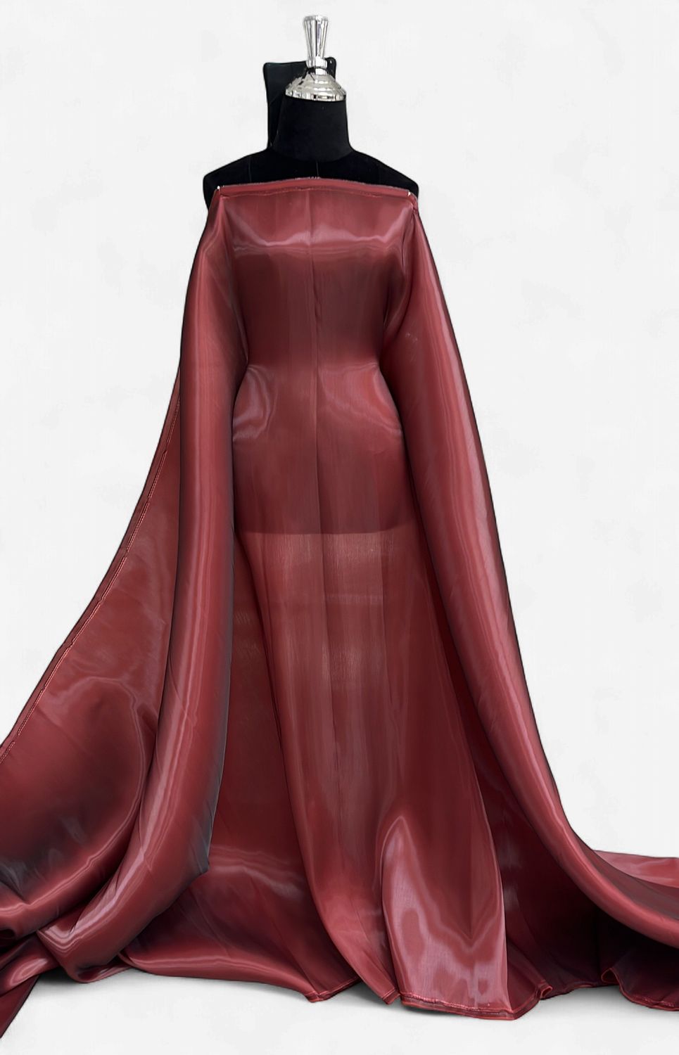 Dress Fabric SATIN SHOT ORGANZA Evening Gown-per m-150-02-BLACK RED