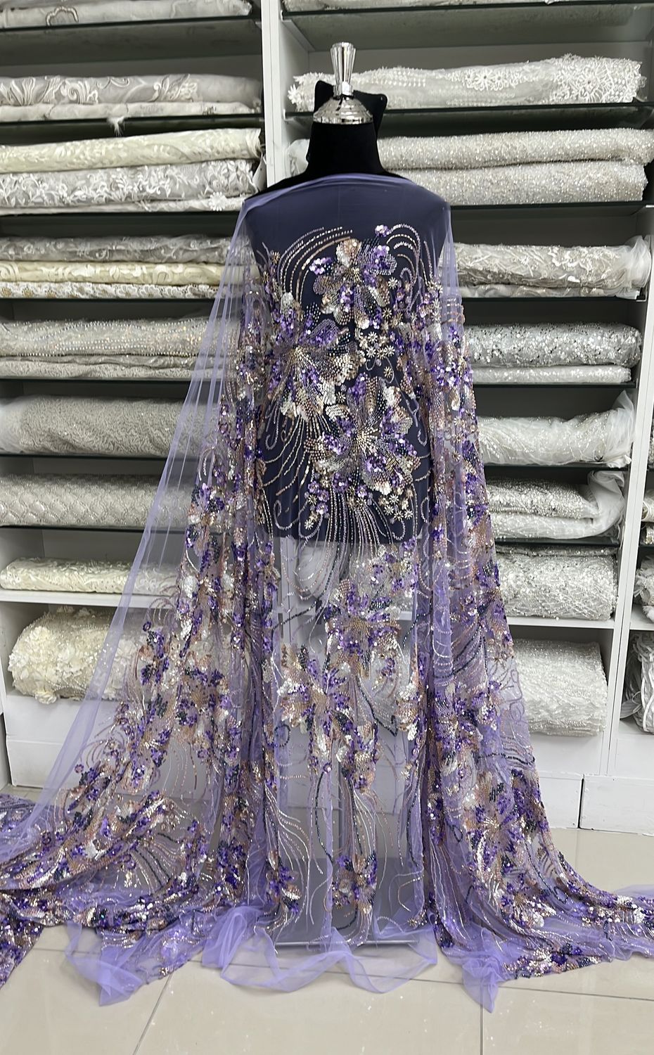 TULLE EMB BEADED Evening Gown-per m-150-03-LAVENDER