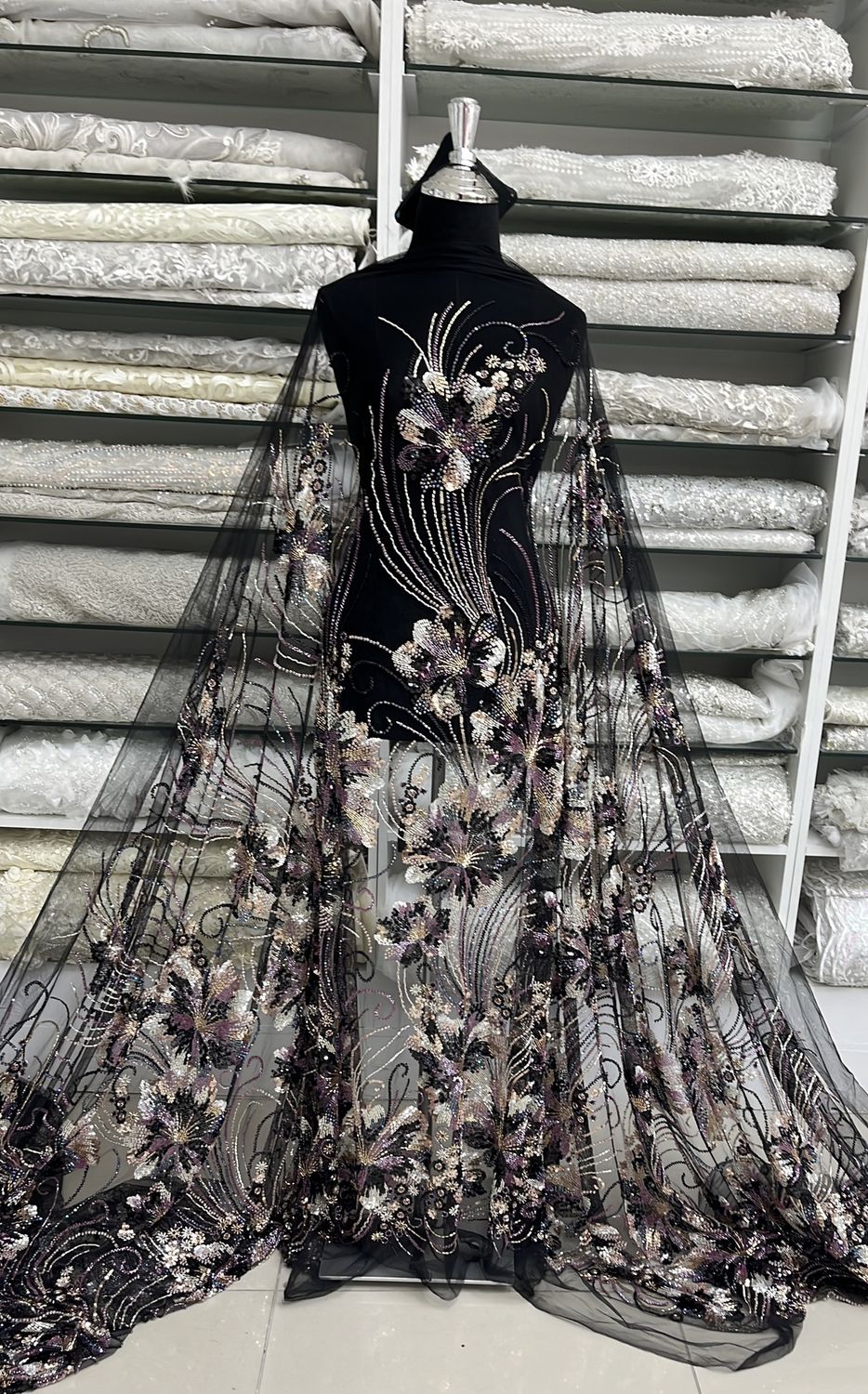 TULLE EMB BEADED Evening Gown-per m-150-08-BLACK