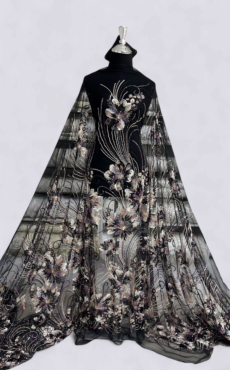 TULLE EMB BEADED Evening Gown-per m-150-08-BLACK
