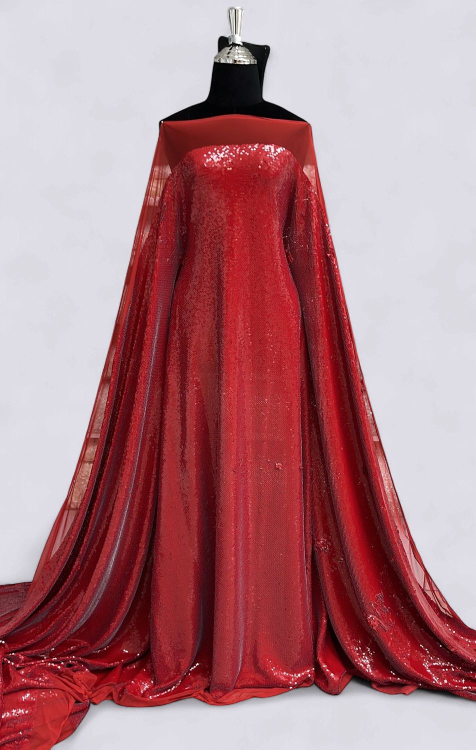 Dress Fabric MESH SEQUINS Small Evening Gown-per m-150-11-RED