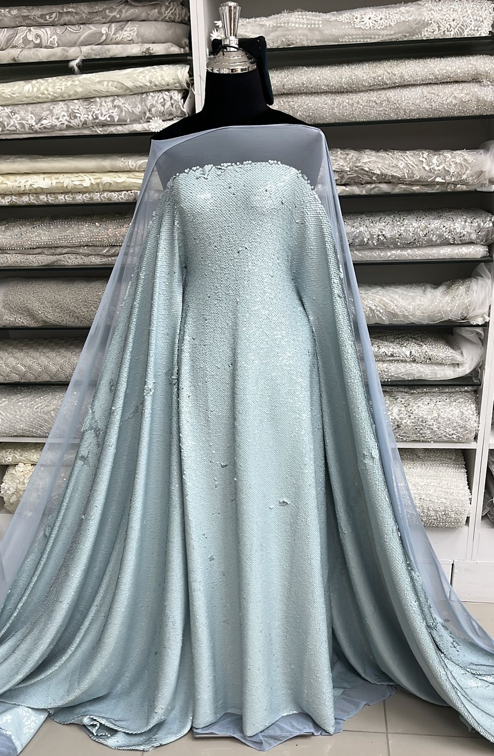 MESH SEQUINS Evening Gown-per m-150-05-DOVE GREY