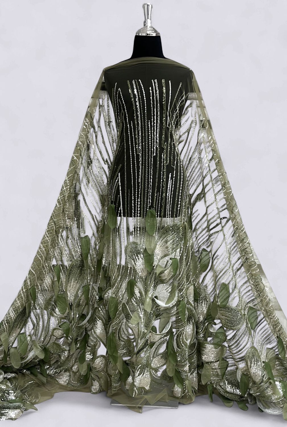 TULLE EMB BEADED Evening Gown-per m-150-06-OLIVE GREEN