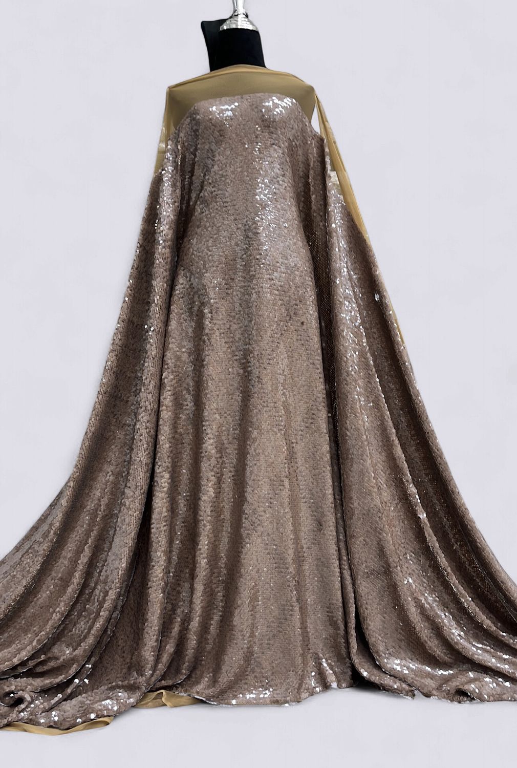 TULLE SEQUINS Evening Gown-per m-150-04-TAUPE