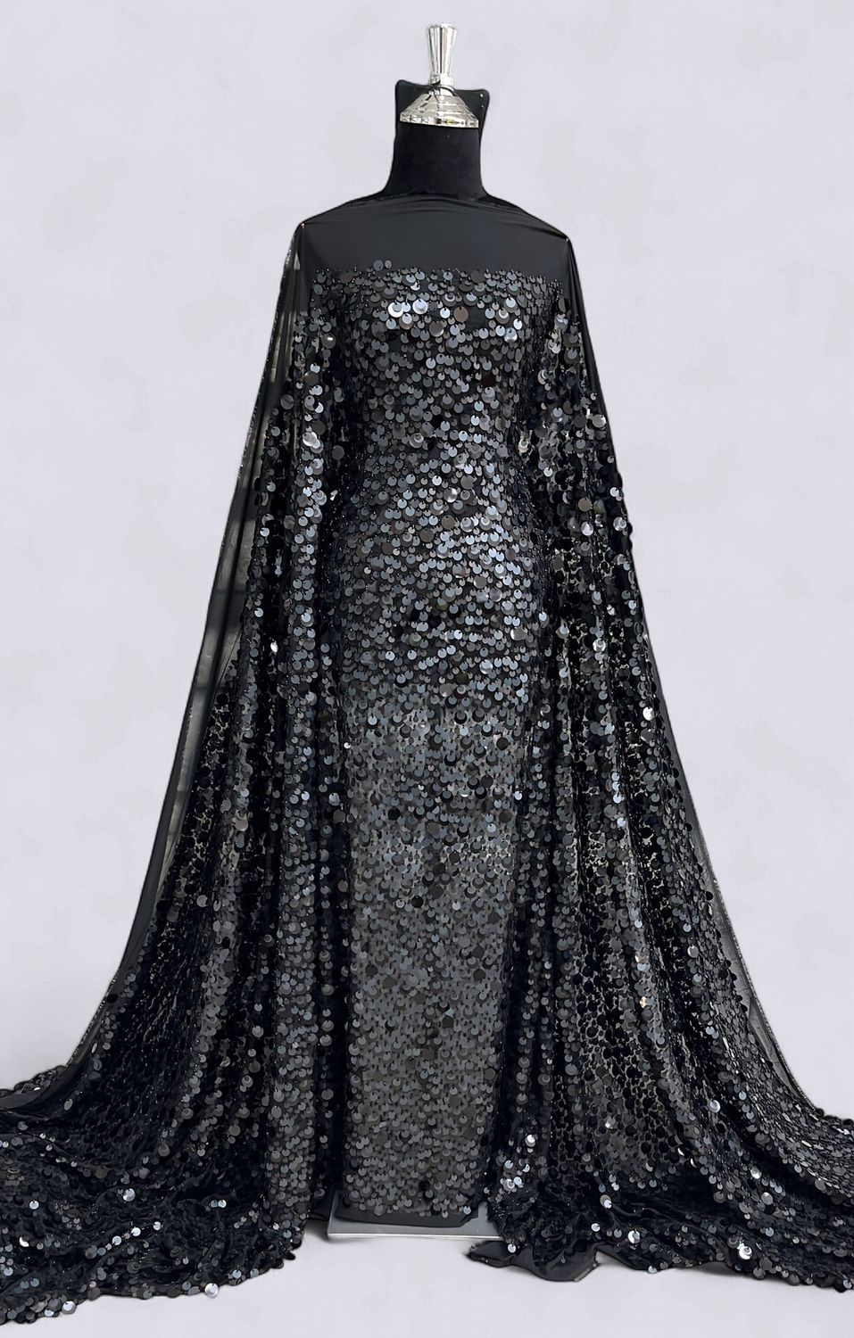 CHIFFON SEQUINS Evening Gown-per m-150-02-BLACK