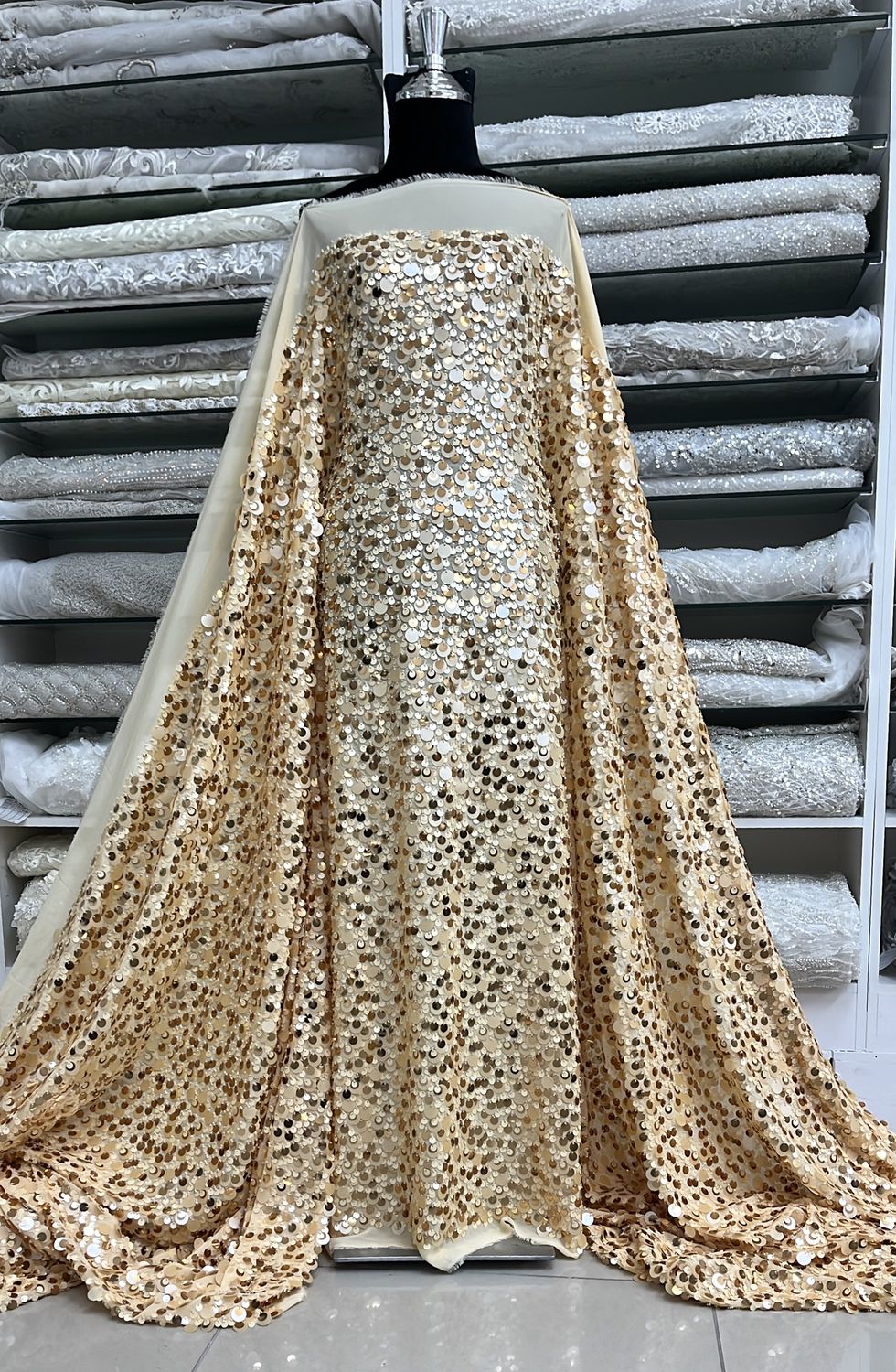 CHIFFON SEQUINS Evening Gown-per m-150-03-PEACH GOLD