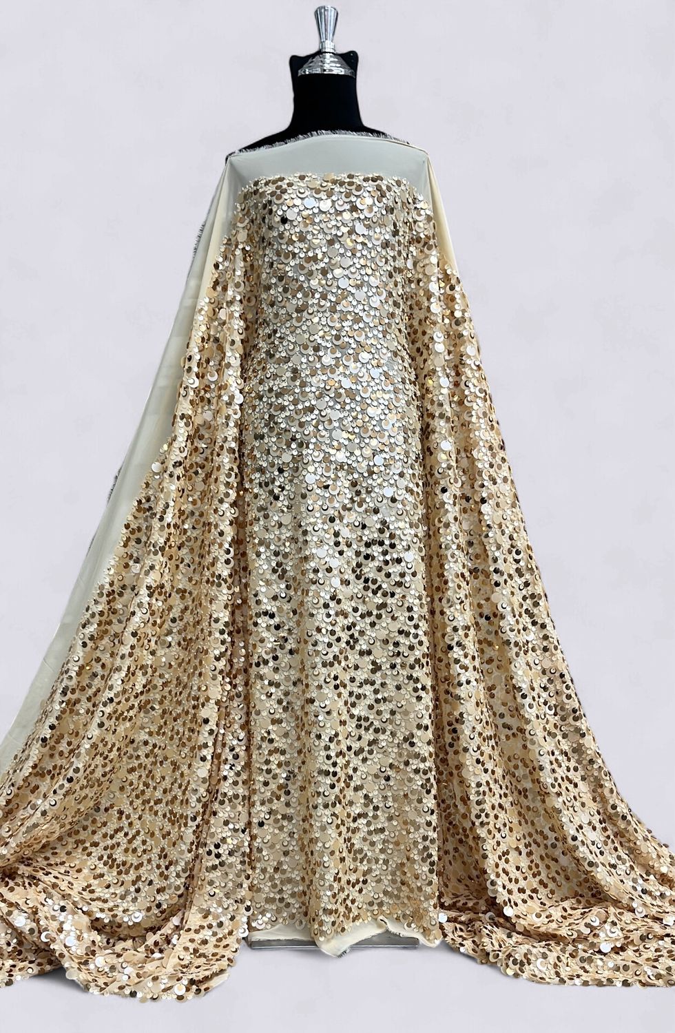 CHIFFON SEQUINS Evening Gown-per m-150-03-PEACH GOLD