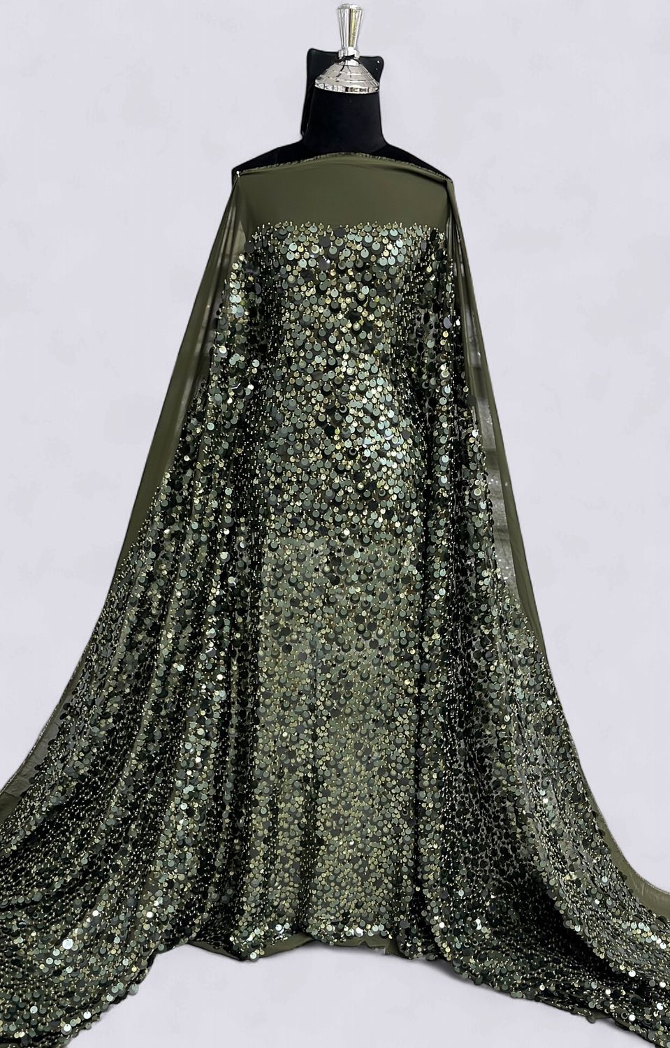 CHIFFON SEQUINS Evening Gown-per m-150-08-OLIVE