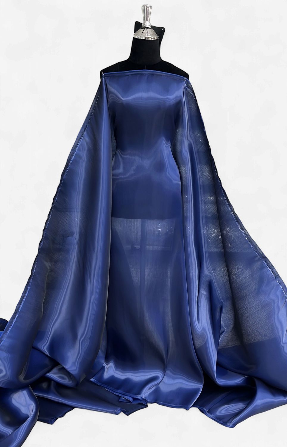 Dress Fabric SATIN SHOT ORGANZA Evening Gown-per m-150-03-ROYAL BLUE BLACK