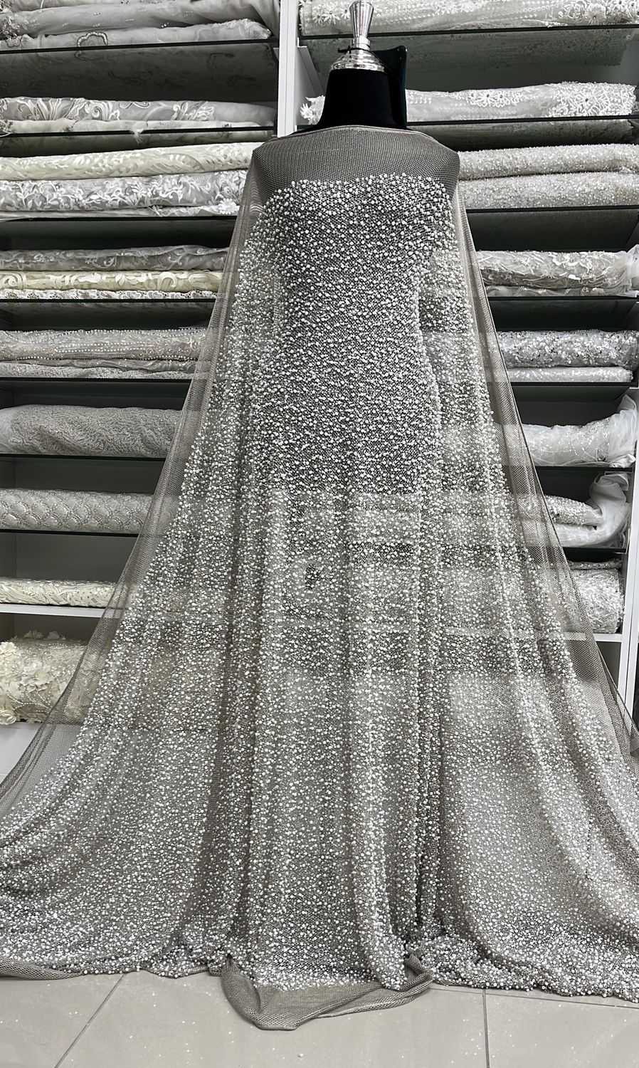 FISHNET PEARLS Evening Gown-per m-150-06-TAUPE