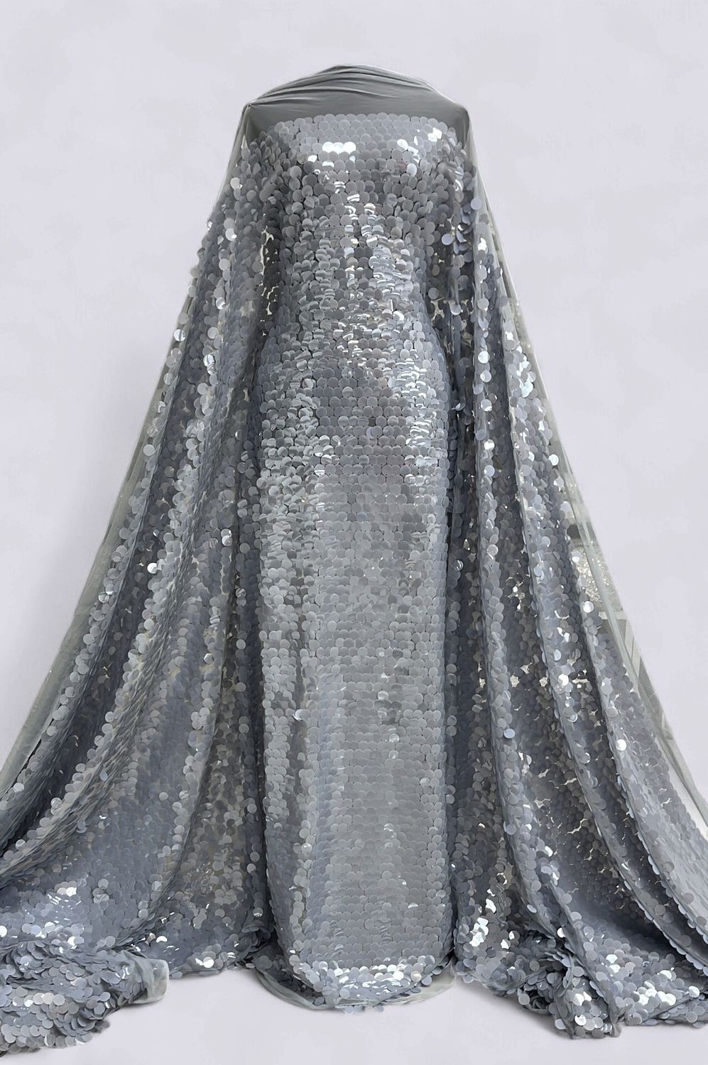 Dress Fabric TULLE SEQUINS 17mm Evening Gown-per m-150-01-GREY