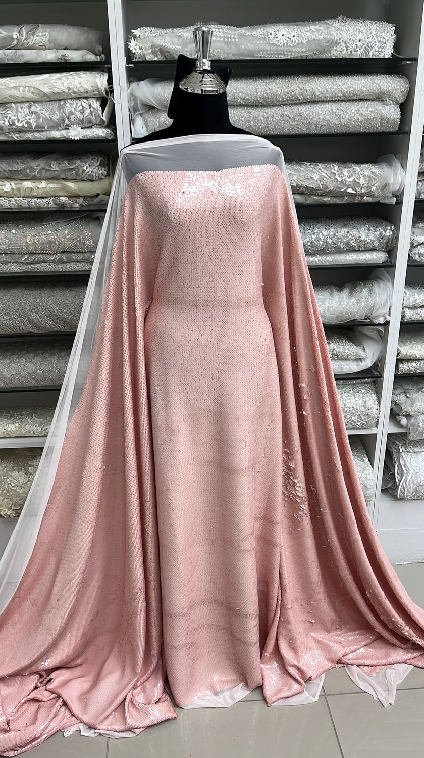 MESH SEQUINS Evening Gown-per m-150-06-PINK