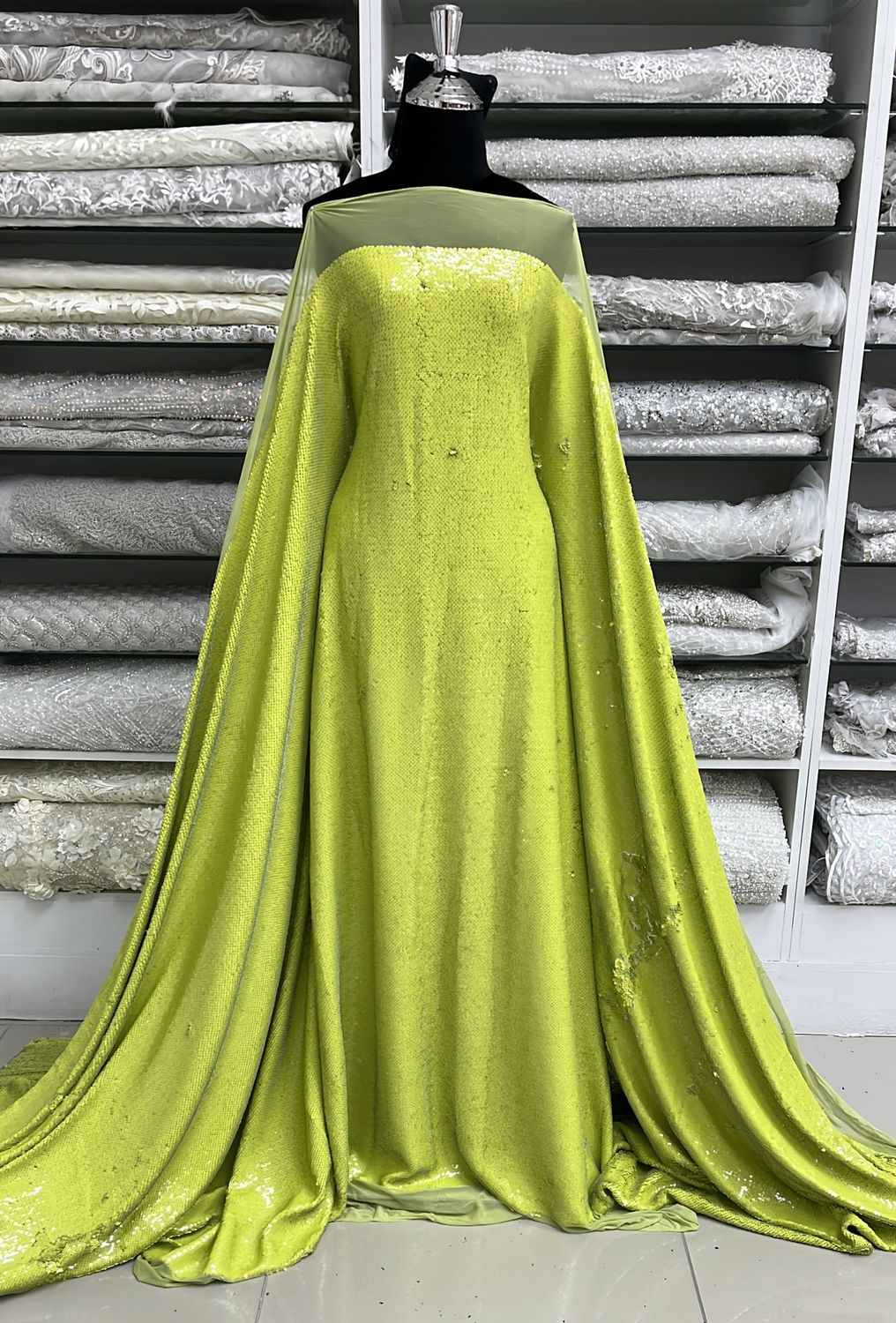 MESH SEQUINS Evening Gown-per m-150-07-LIME