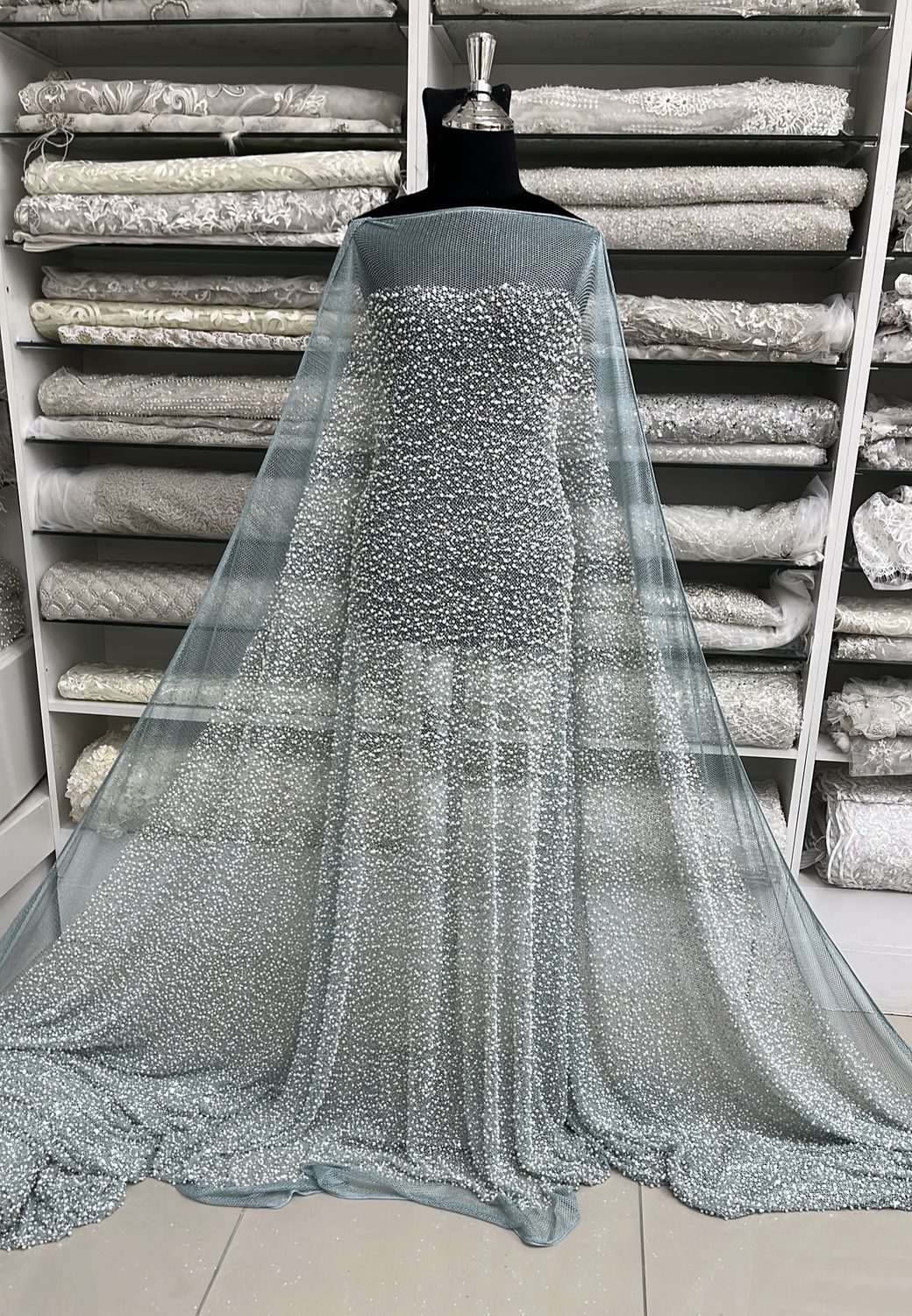 FISHNET PEARLS Evening Gown-per m-150-03-TIFFANY BLUE