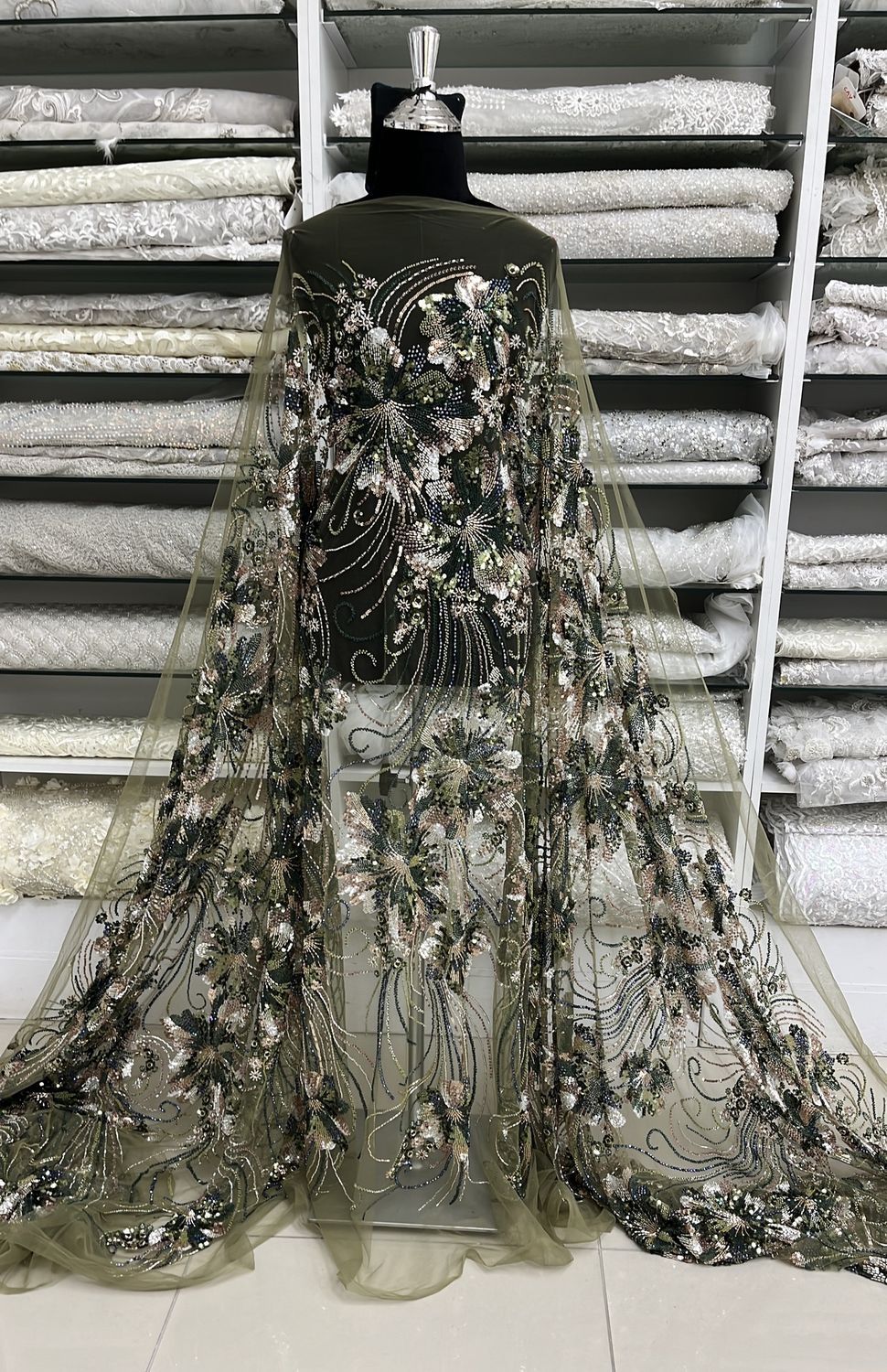 TULLE EMB BEADED Evening Gown-per m-150-04-OLIVE