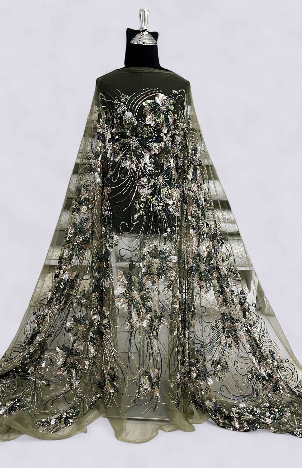 TULLE EMB BEADED Evening Gown-per m-150-04-OLIVE