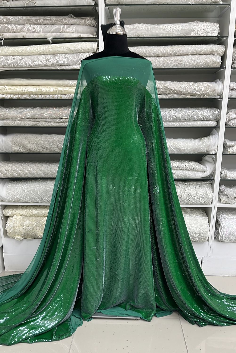 MESH SEQUINS Evening Gown-per m-150-13-EMERALD