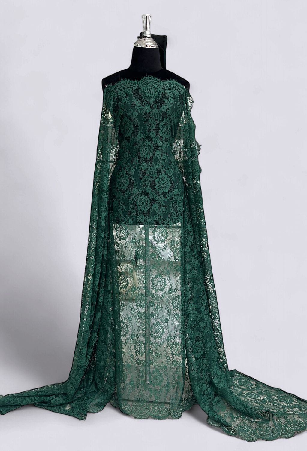 CHANTILLY LACE Evening Gown-per m-150-05-BOTTLE GREEN