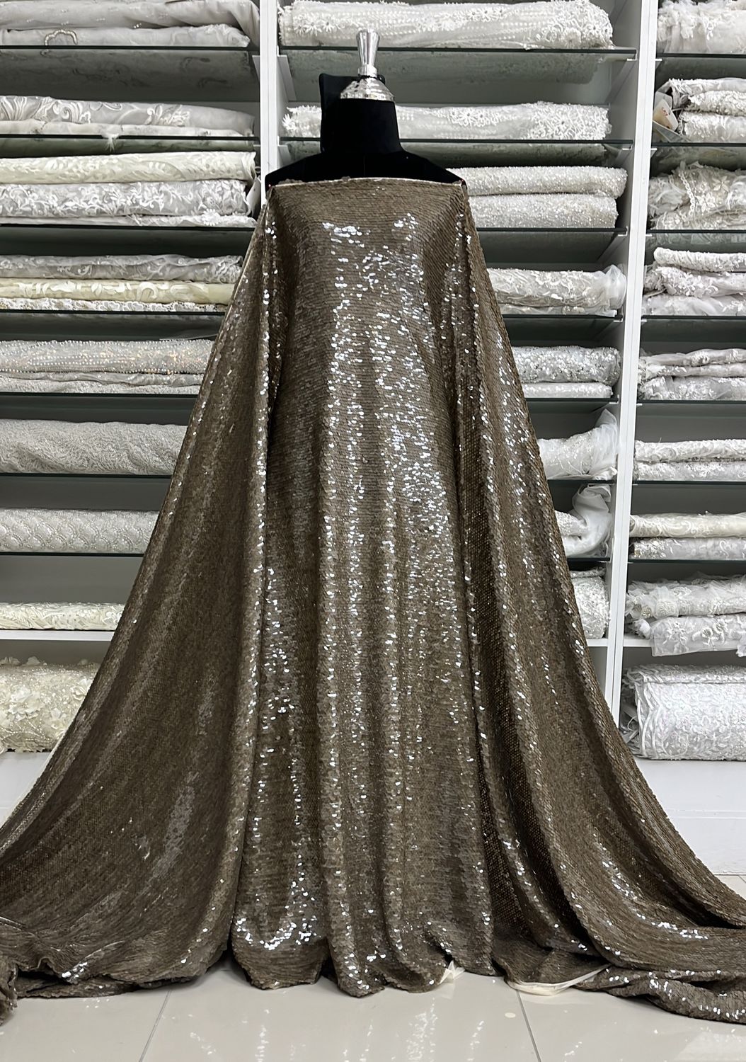 TULLE SEQUINS Speckled Evening Gown-per m-150-02-MOCHA TAUPE