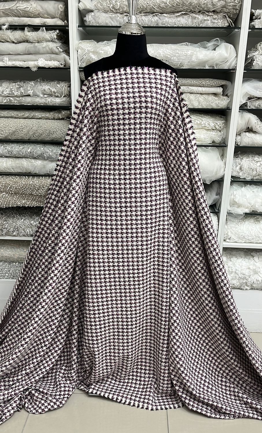 T/C TWEED - Tetoron / Cotton-(per m)-150-H5-Houndstooth 5 Black Pink