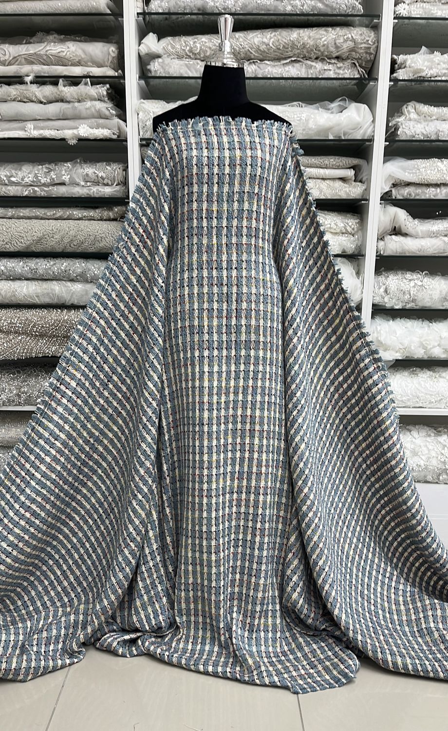 T/C TWEED - Tetoron / Cotton-(per m)-150-15-BLUE CREAM