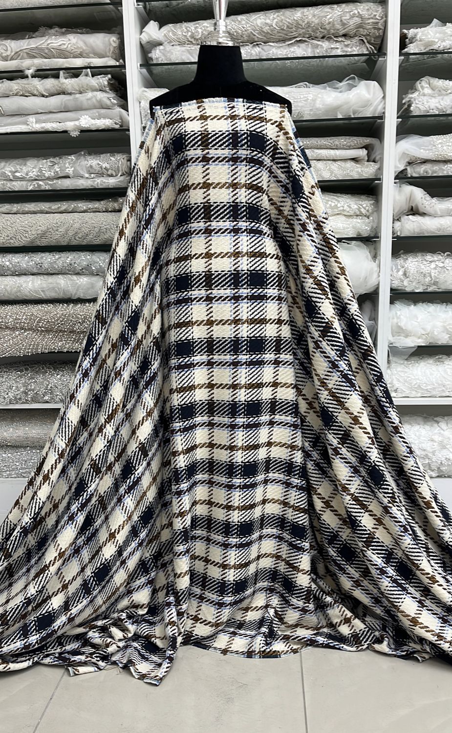 T/C TWEED - Tetoron / Cotton-(per m)-150-C3-Check 3 Black Blue