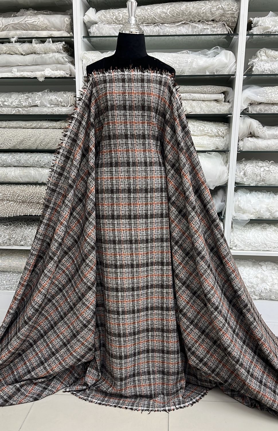 T/C TWEED - Tetoron / Cotton-(per m)-150-C7-Check 7 Choc Toffee