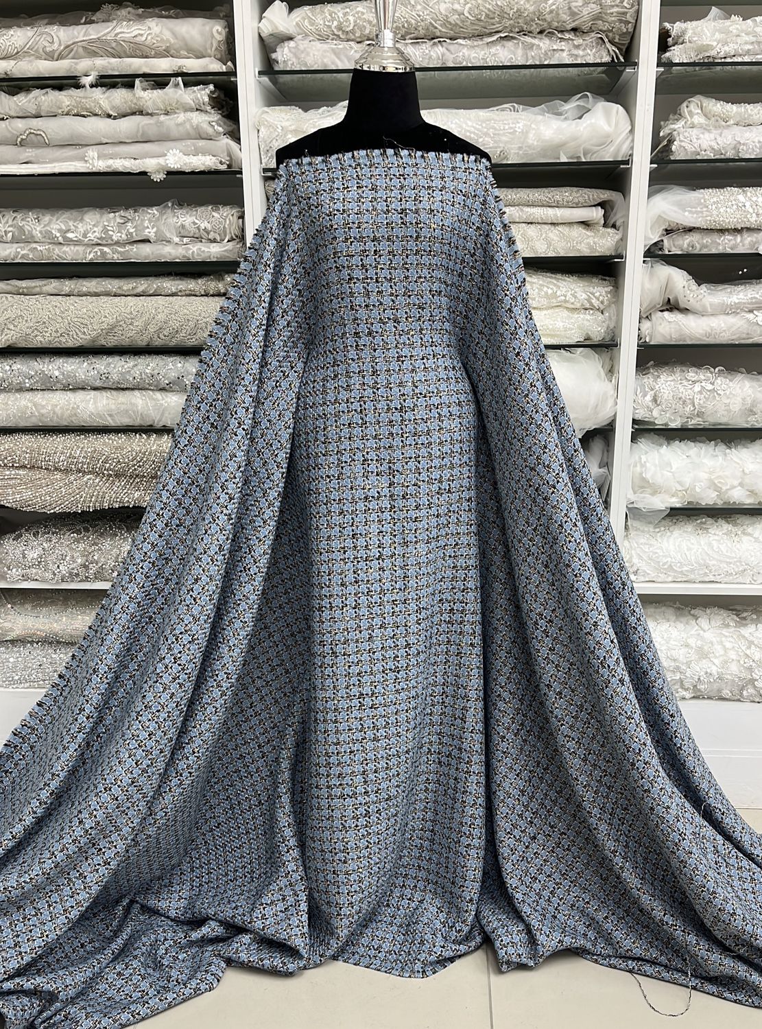 T/C TWEED - Tetoron / Cotton-(per m)-150-27-BLUE BLACK