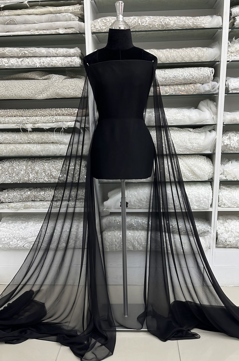 SILK CHIFFON CRINCLE - 6MM-per m-140-122-BLACK