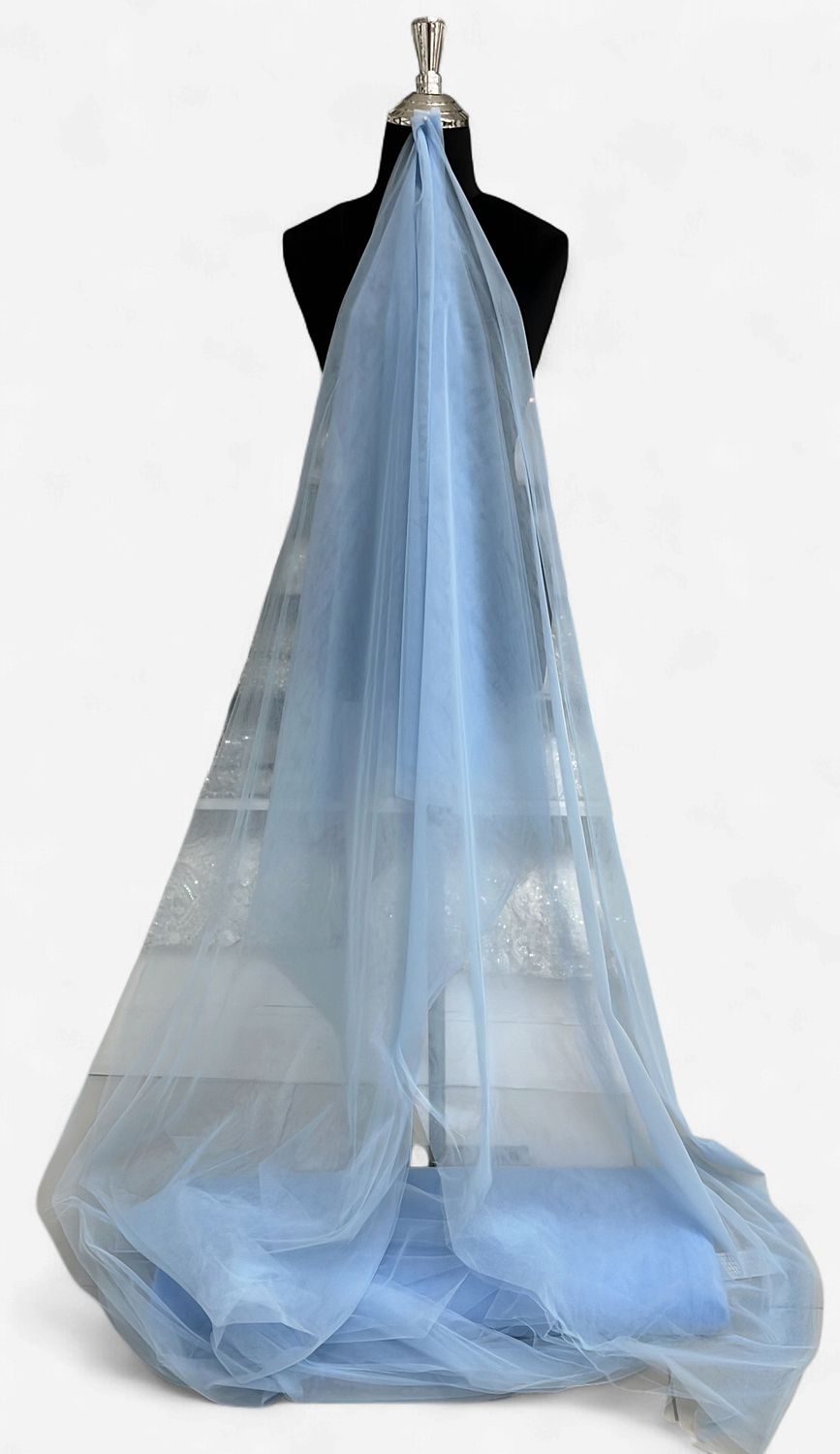 300CM SUPERFINE MESH -(per m)-300-126-SKY-A sheer, micro-hole netting with a soft hand-feel, usually made of nylon for extra stretch/softness.