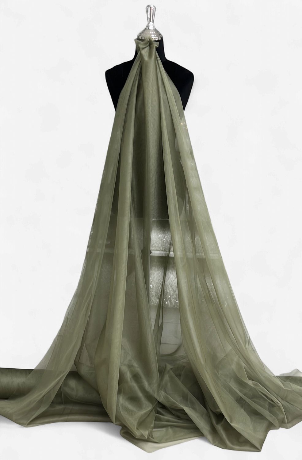 300CM LUX SPARKLE TULLE -(per m)-300-34-OLIVE-A fine, lightweight netting fabric embellished with subtle glitter or metallic sparkle fibers.