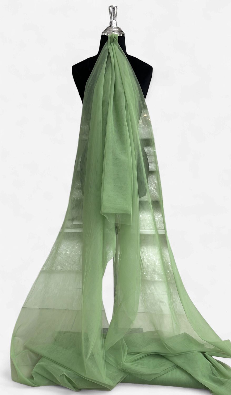 300CM SUPERFINE MESH -(per m)-300-144-MINT-A sheer, micro-hole netting with a soft hand-feel, usually made of nylon for extra stretch/softness.