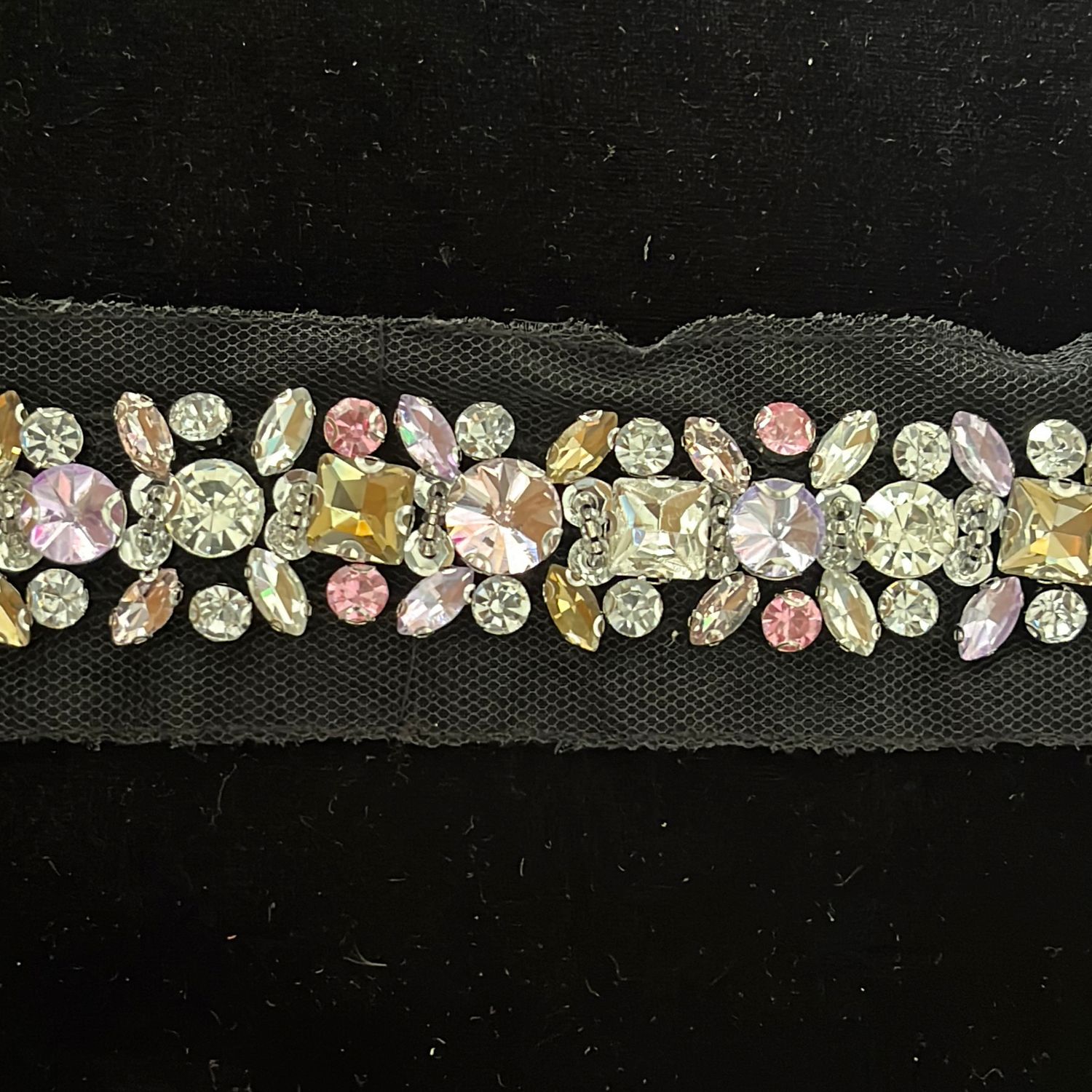 Braid with JewelStones/Beads /m--150-40-BLACK SILVER PINK