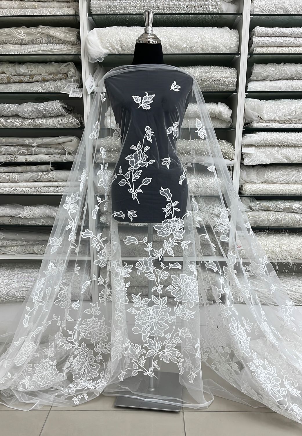 TULLE EMBROIDERY 53844 SI-Bridal Fabric-per m-150-01-WHITE