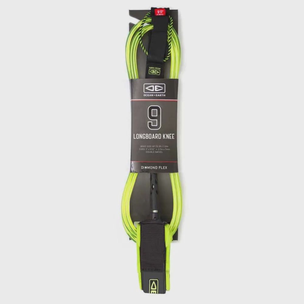Ocean &amp; Earth Diamond Flex 9ft Longboard Knee Leash Lime