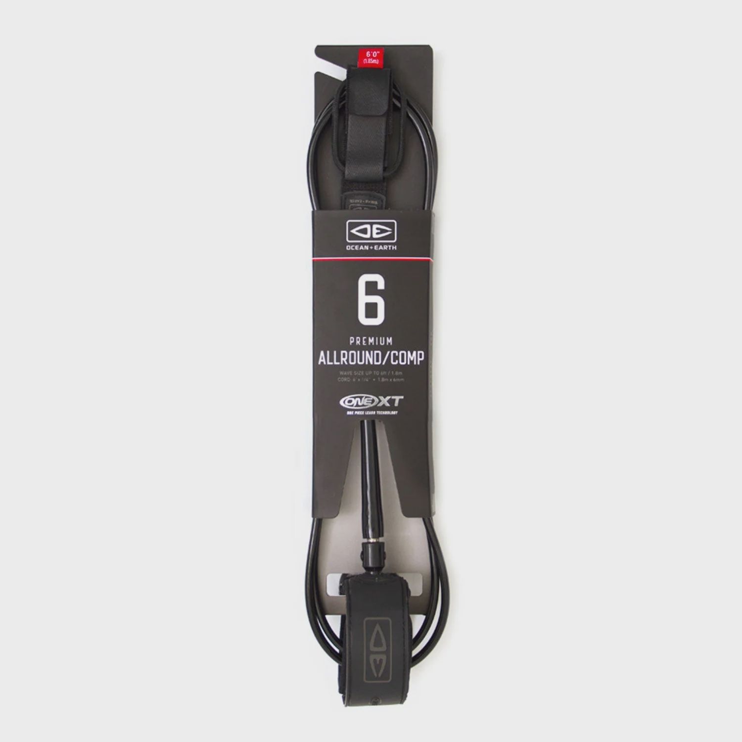 Ocean &amp; Earth OneXT Premium Allround/Comp 6ft Surfboard Leash Black