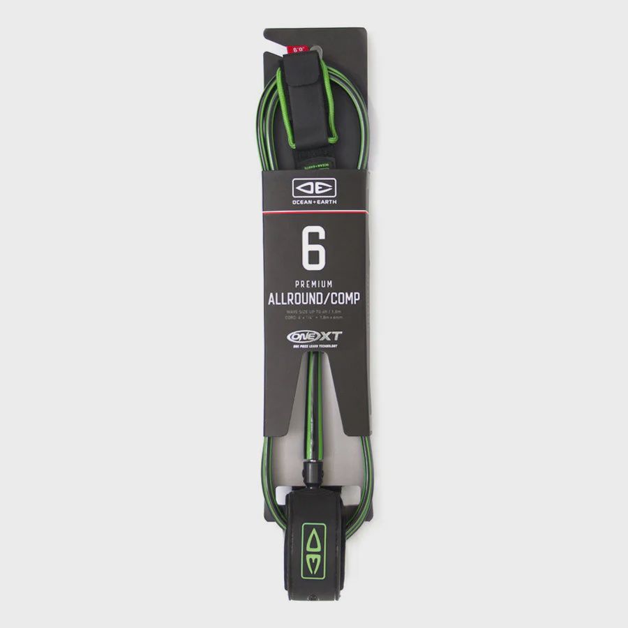 Ocean &amp; Earth OneXT Premium Allround/Comp 6ft Surfboard Leash Lime