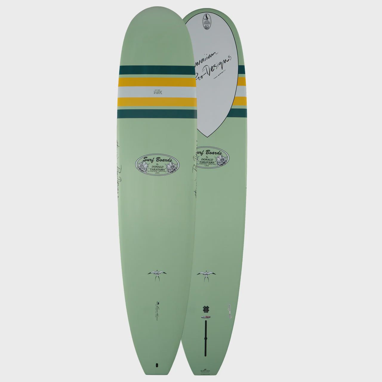 Surftech Surfboards Takayama &#39;In the Pink&#39; Tuflite Green Stripe Longboard 8&#39;6 x 22 1/2 x 2.9 64.3L