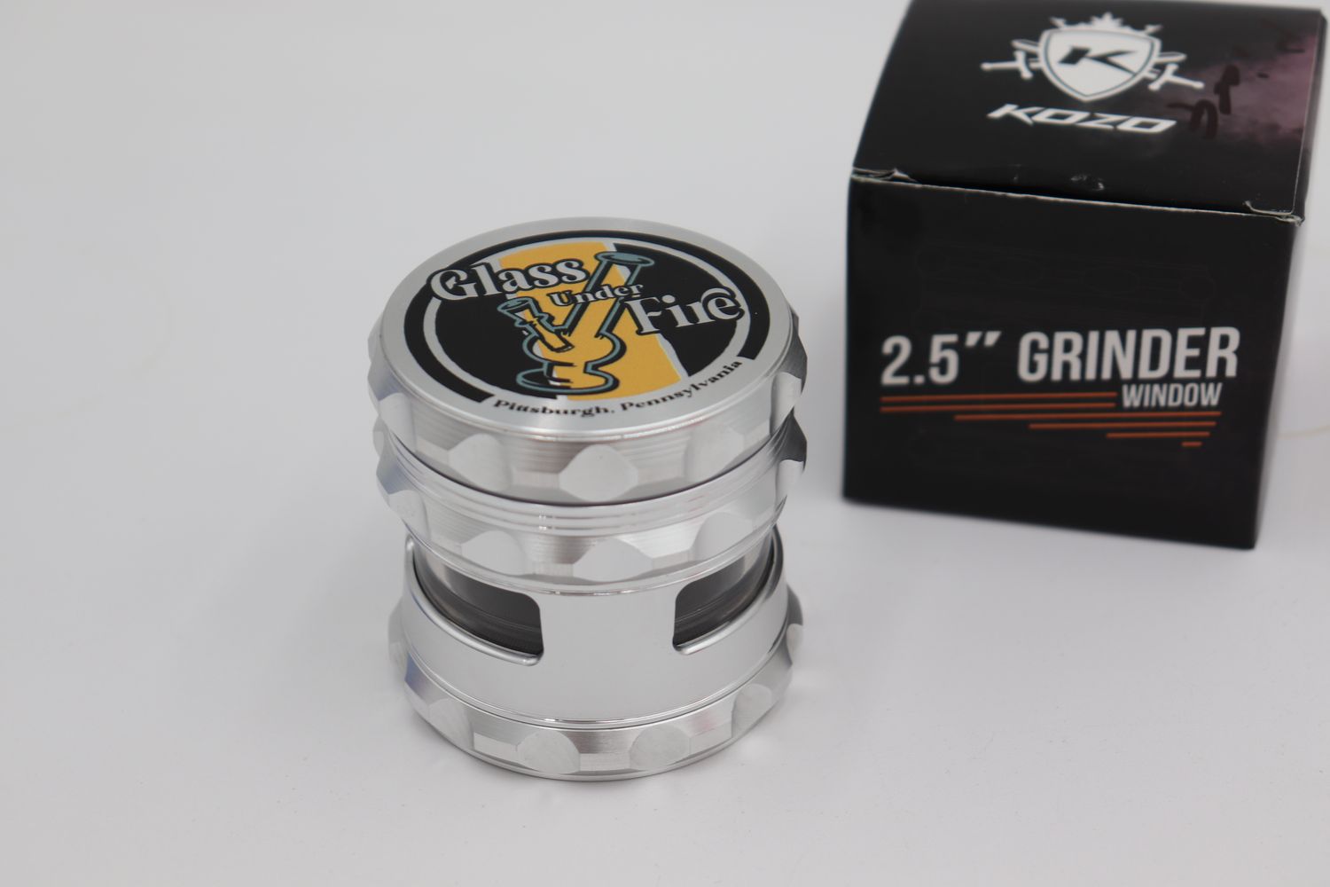 Logo Grinder With Window Silver
