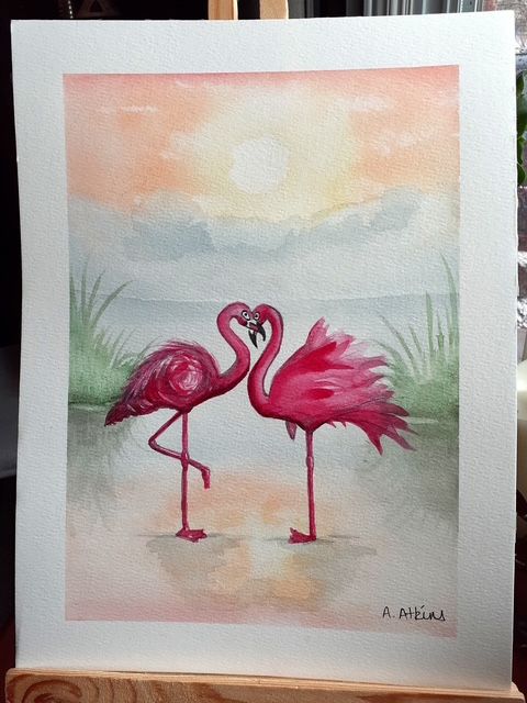 Watercolour Art Class Flamingo love Sunday, July 13 3:00  to 5:00 pm