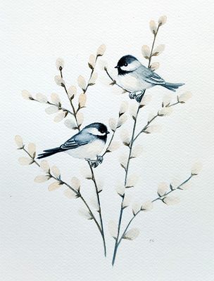 Watercolour Art Class ~ Chickadee and pussywillows ~ Sunday, March 16 3:15 to 5:15 pm