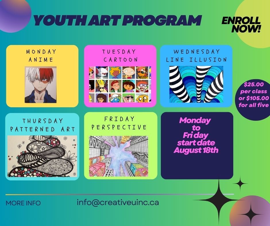 Youth Summer Art Program Monday, August 18 to Friday, August 22