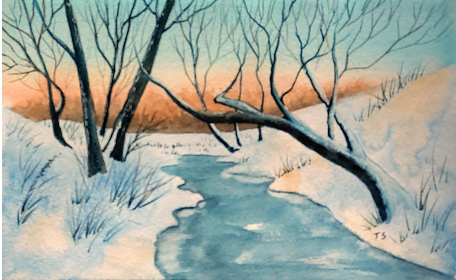2025 Sun Nov 30 Watercolour Winter Sunset on Frozen Pond 1:00 to 3:00 pm