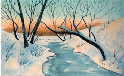 2025 Sun Nov 30 Watercolour Winter Sunset on Frozen Pond 1:00 to 3:00 pm