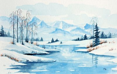 2025 Sun Dec 21, Watercolour Art Class Calm Blue Winter Landscape 1:00 to 3:00 pm