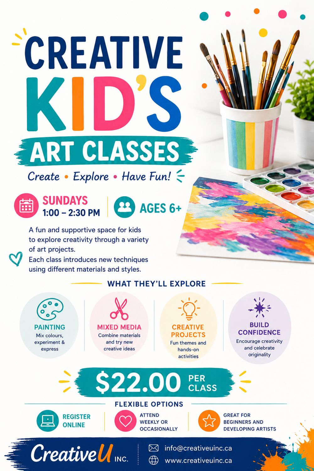 Sunday 1:00 to 2:30 pm Creative Kids Weekly Art Class