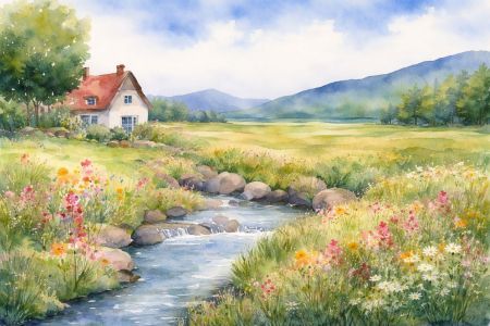 Watercolour Art Class  Cottage by a Stream Sunday, February 1,  3:15 to 5:15 pm