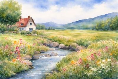 Watercolour Art Class  Cottage by a Stream Sunday, February 1,  3:15 to 5:15 pm
