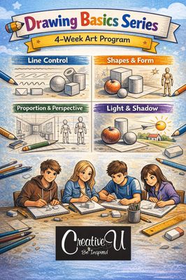Sunday Drawing Art Series for two age groups: Ages 6 to 10 and Ages 11 to 14